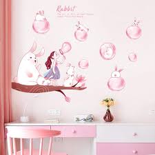 cartoon cute pink rabbit wall stickers