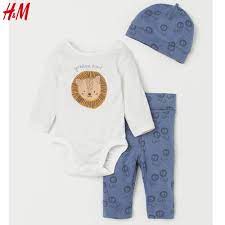 ĐỒ SƠ SINH MỚI VỀ TẠI FIBOBABY SHOP : (H&M) Set quần áo sơ sinh 3 chi tiết  thun cotton tự nhiên sư tử