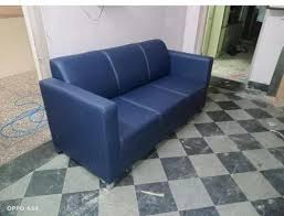 blue wooden sofa set rexin at rs 15000