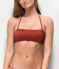 Damsel File Ribbed Brick Red Bandeau Bikini Top