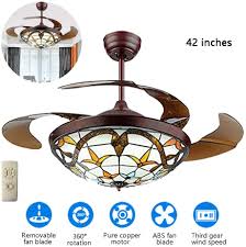 The gorgeous design of this stylish tiffany style ceiling fan light shades makes it an excellent choice for living room or other interiors. Ygwl Ceiling Fan In Tiffany Style With Light Led Ceiling Light Handmade Remote Control Retractable Wings 3 Speeds For Lobby In The Bedroom A Amazon De Kuche Haushalt