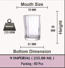 Water Glass Size Medium Capacity 250 Ml