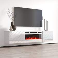 Luxe Wh Ef Floating Fireplace Tv Stand