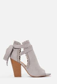 Just For Fun Scalloped Open Toe Bootie In Gray Get Great