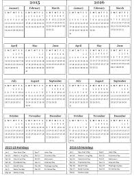 Calendar 2015 With Holidays Printable Template Free Us