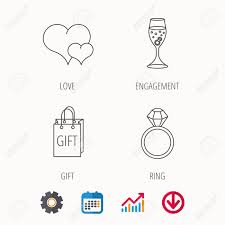 Love Heart Gift Bag And Wedding Ring Icons Engagement Linear