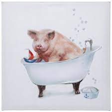 Pig Bath Canvas Wall Decor Hobby