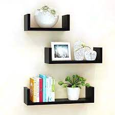 Black Mdf Wooden Wall Shelves Set Of 3