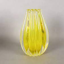 Yellow Fluted Murano Glass Vase For