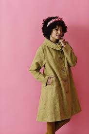 Dark Yellow Wool Coat Harris Tweed