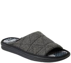 Dearfoams Mens Heathered Knit Quilted Slide Slippers Qvc Com
