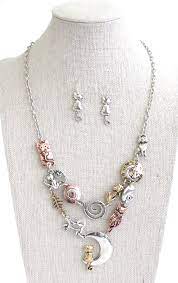 multi charm link bib necklace set