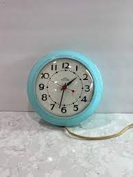 Vintage Aqua Kitchen Clock Solar