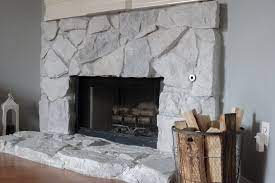 how to whitewash a stone fireplace