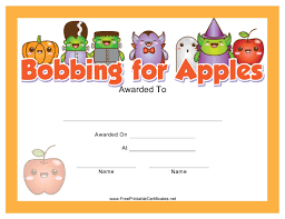 Halloween Bobbing For Apples Award Certificate Template