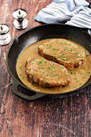 pork chops with pan gravy cooking