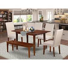 The heirloom quality construction enhances the. Buy 7pc Rectangle 48 60 Dining Table And 4 Parson Chair With Mahogany Finish Leg And Linen Fabric Cream Color Plus 1 Bench Online In Indonesia B07vlbw73x