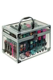 clear carry case with cosmetics