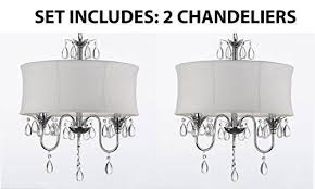 Set Of 2 White Drum Shade Crystal Ceiling Chandelier Pendant Light F Gallery Chandeliers
