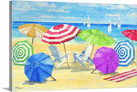 Umbrella Coast I Large Solid Faced Canvas Wall Art Print Great Big Canvas