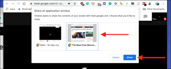 You can go to google meet here in pc (no need app): How To Share Your Screen In Google Meet