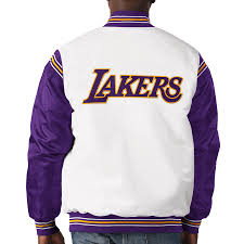 Starter la lakers polyfill nba satin jacket (purple. Men S Los Angeles Lakers Starter White Purple Renegade Varsity Satin Full Snap Jacket
