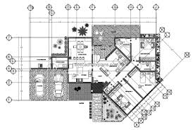 three bedroom residence autocad plan