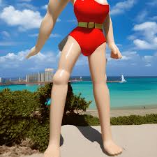 Giantess Woman in Red Swimsuit on City Anime · Creative Fabrica