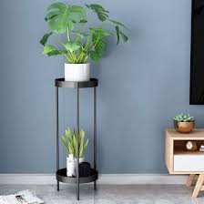 We recommend this square flower metal shelves plant pot stand for you. 2 Tiers Metal Flower Pot Holder Creative Indoor Outdoor Tall Planter Shelf For Balcony Corridor Garden