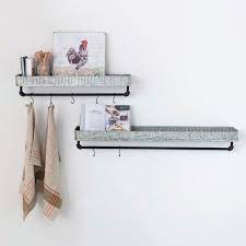 Galvanized Metal Shelf With Hooks Set