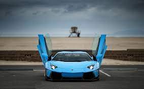 blue lamborghini aventador supercar