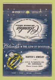 matchbook cover columbia diamond rings
