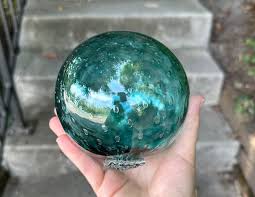 Aqua Blue Green Bubbles Blown Glass