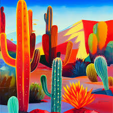 Digital Painting Of Desert Cacti