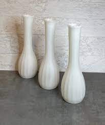 Set Of 3 Vintage White Milk Glass Vases