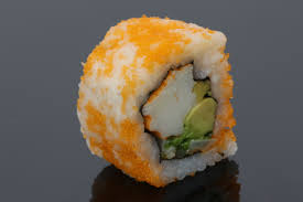 Each piece of california rolls prepared using their standard recipe contains a total of 33 calories of which 79% of the calories are available from carbohydrates, 18% calories come from proteins and 3% are obtained from fat. California Roll Wikipedia