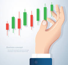 Hand Holding A Candlestick Chart Stock Market Vector
