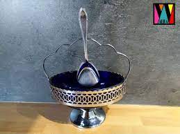 Sugar Bowl And Spoon Cobalt Blue Glass