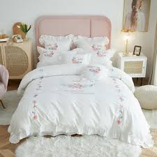rose embroidery white princess bedding