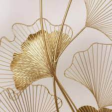 Metal Wall Decor 39 In X 20 In Golden Ginkgo Leaf Wall Hanging Decor With Frame Large