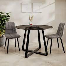Giles 4 Seat Round Dining Table Black