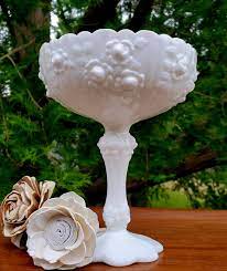 Fenton Rose Milk Glass Bowl Pedestal