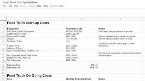 food truck cost spreadsheet startup