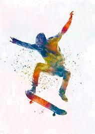 wall art print watercolor skater