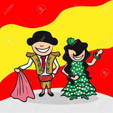 Spanish Man And Woman Cartoon Couple With National Flag Background. Vector  Illustration Layered For Easy Editing. Royalty Free SVG, Cliparts, Vectors,  and Stock Illustration. Image 20602913.