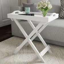 White Wooden Folding End Table