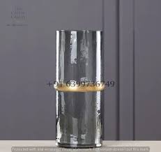 Smoke Glass Vase With Metal Ring Shape
