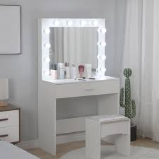 white makeup vanity table set with 12