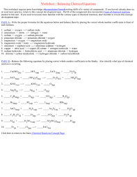 worksheet balancing chemical equations