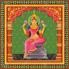 Design Of Statue Of Indian Goddess Lakshmi With Vintage Floral